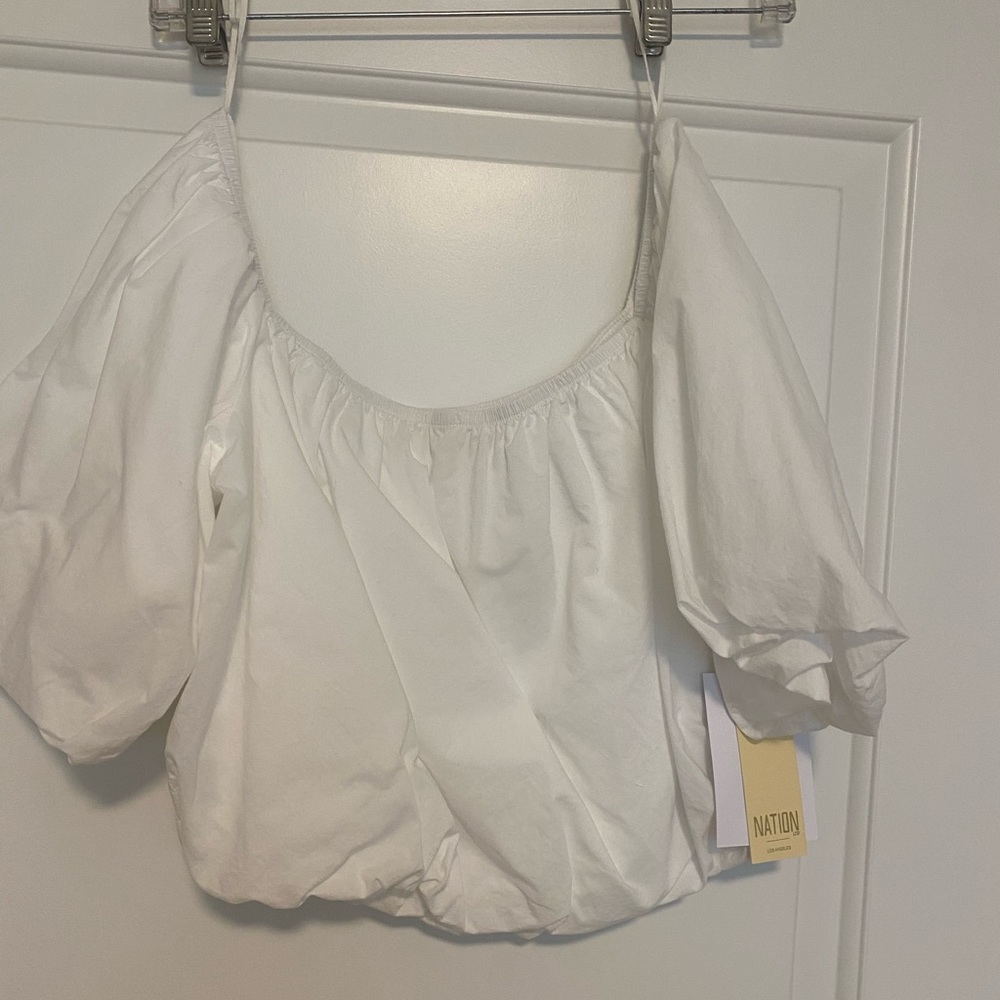 Nation LTD crop puff sleeve white top